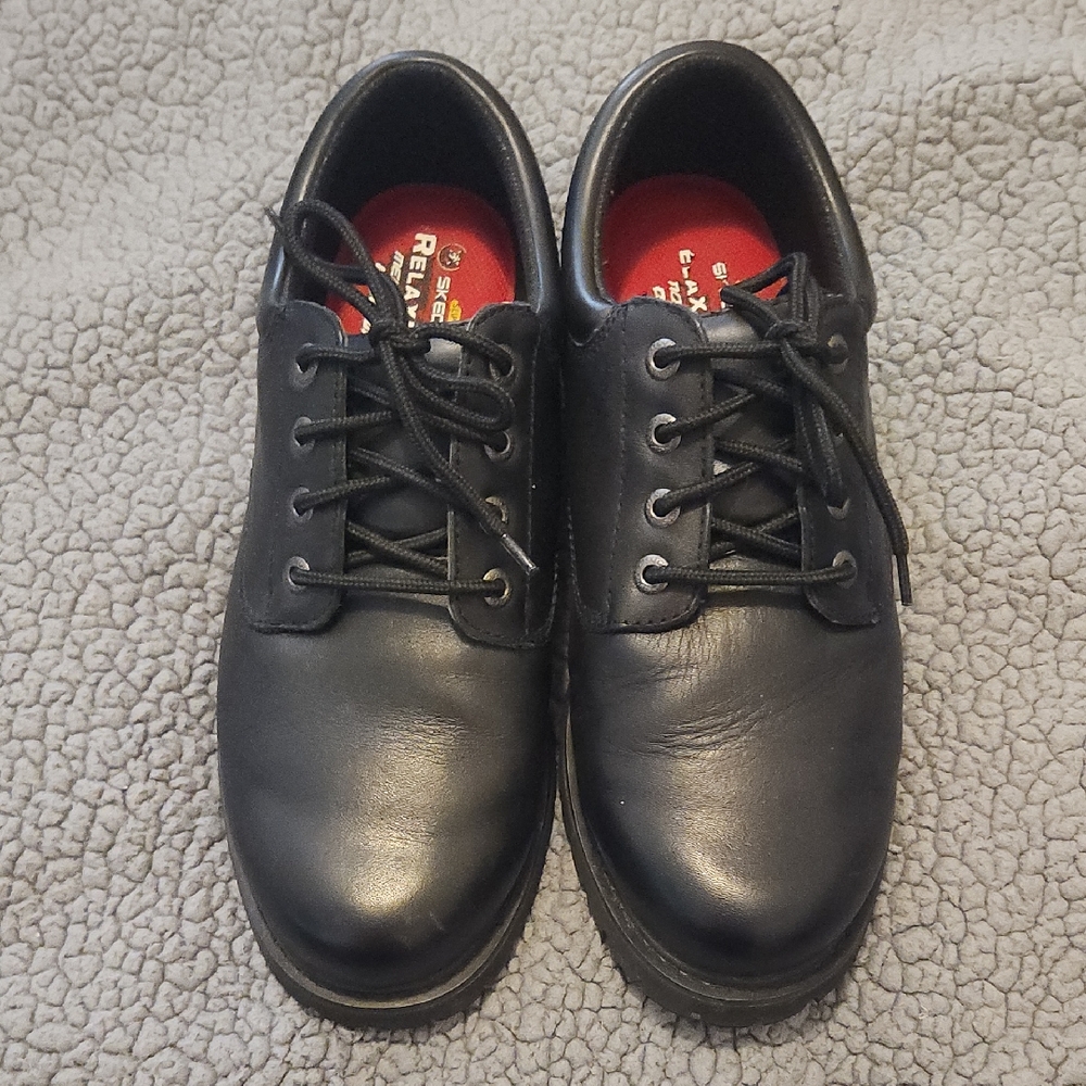 Mens Skechers Relaxed Fit Wide Width Black Leather Work Shoes Size 12